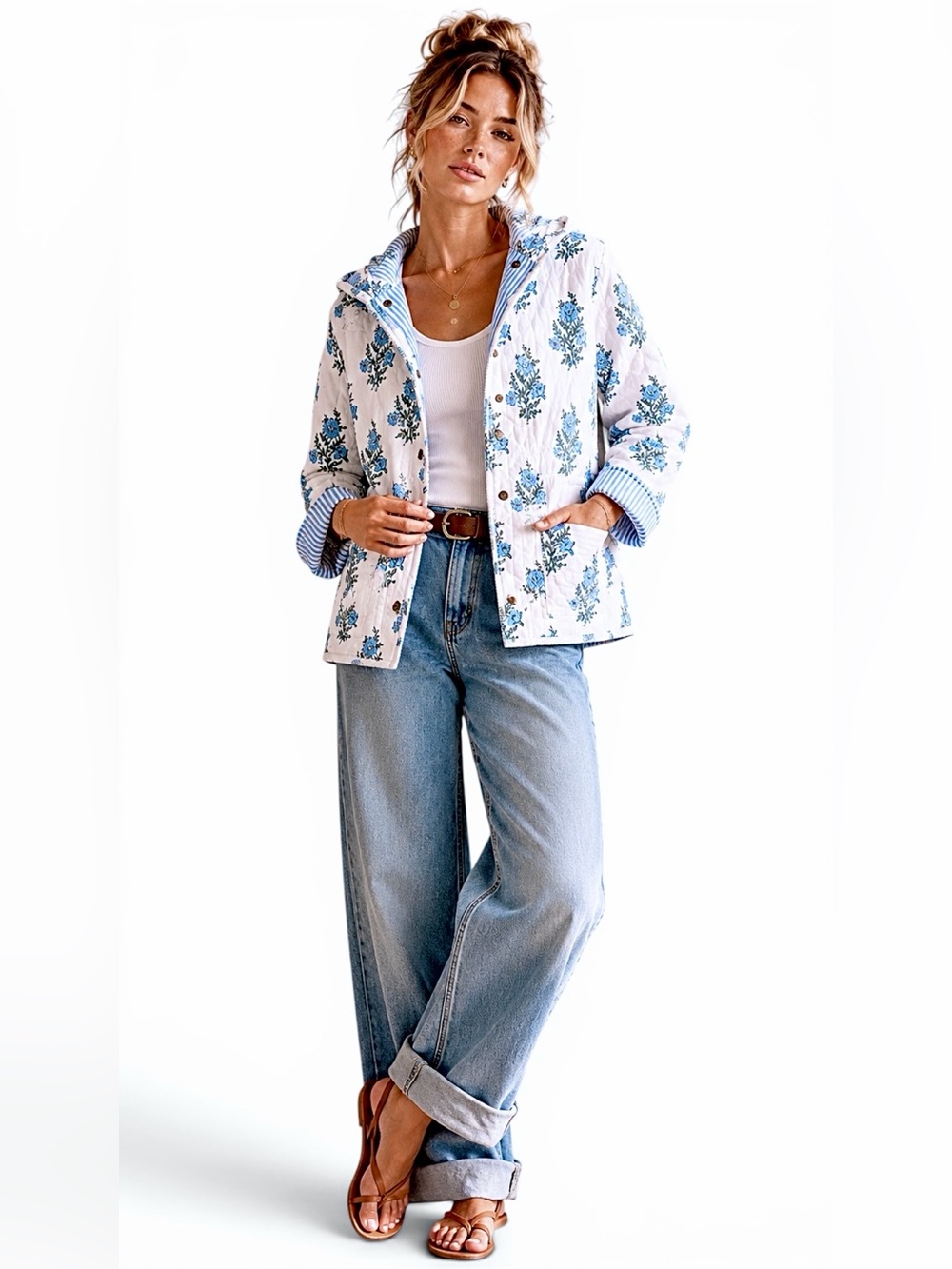 NWT – Ida Mae – Quilted Jacket – Claire Floral Blue – Cotton Jacket – Sz. L